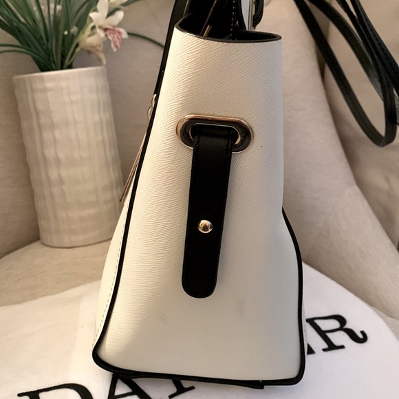 Danier Saffiano Leather Trapeze Style Black and White Handbag - Picture 8 of 13